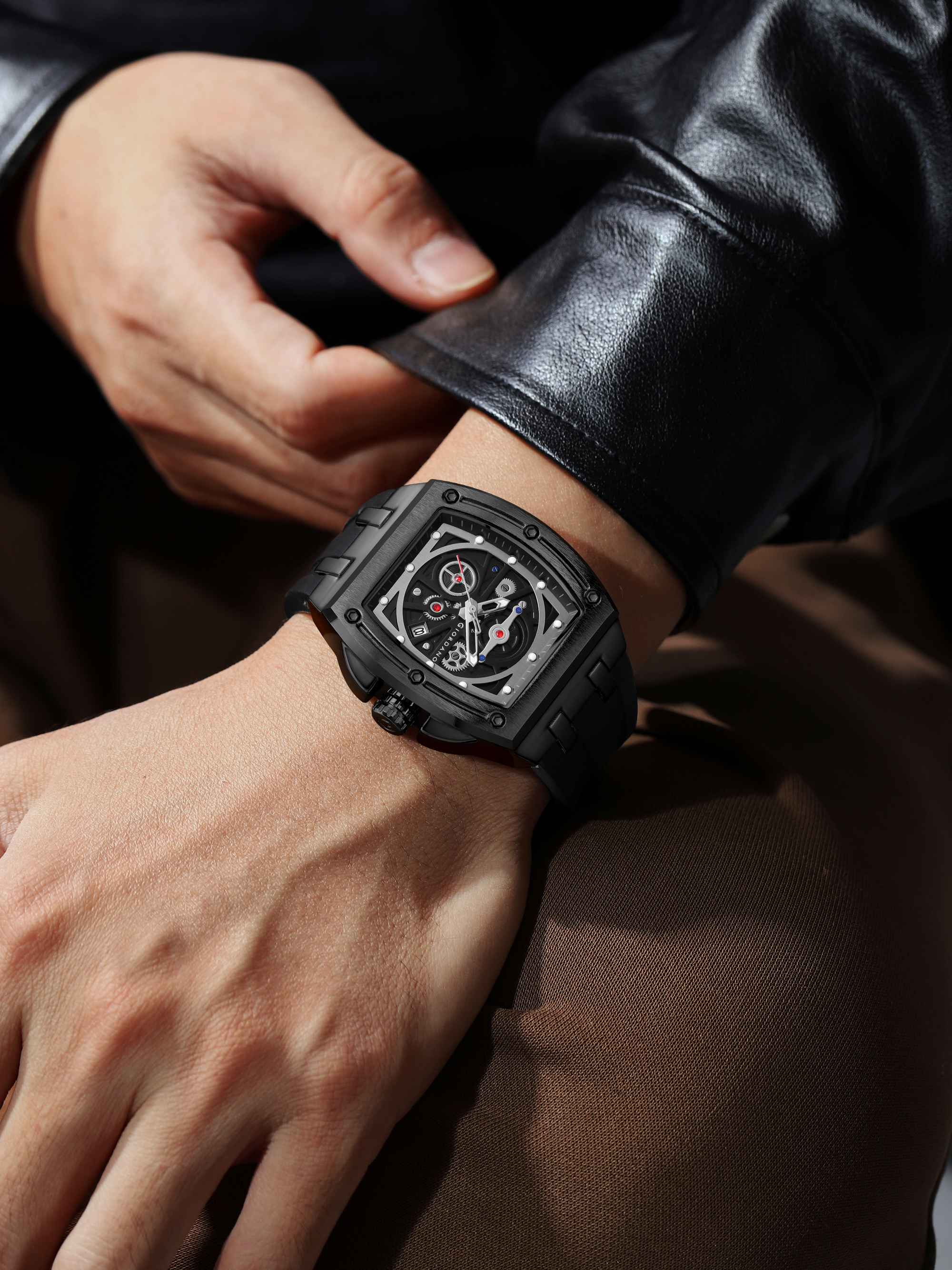 Giordano Sqaure Analog Casual Sporty Watch for Men – Mechanical-Inspired Dial, Date Display, Quartz Movement and Comfortable Silicone Strap | GZ-50151-01